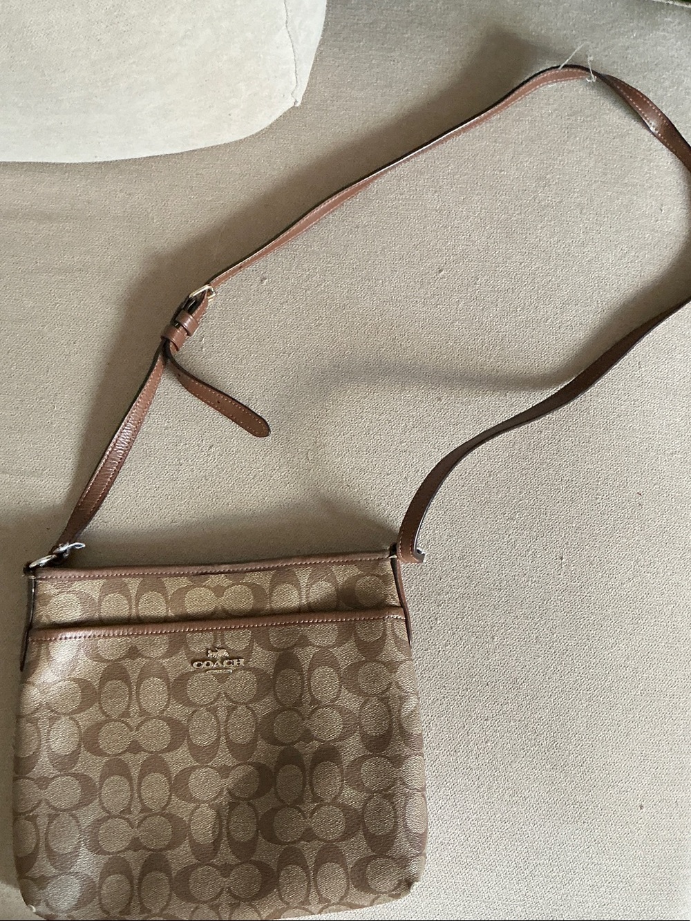 Coach Brown Signature Canvas Crossbody with Leather Trim